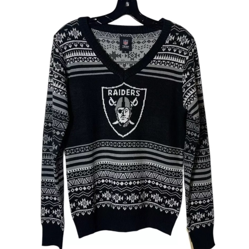 NFL Raiders Black and Gray V-Neck Sweater